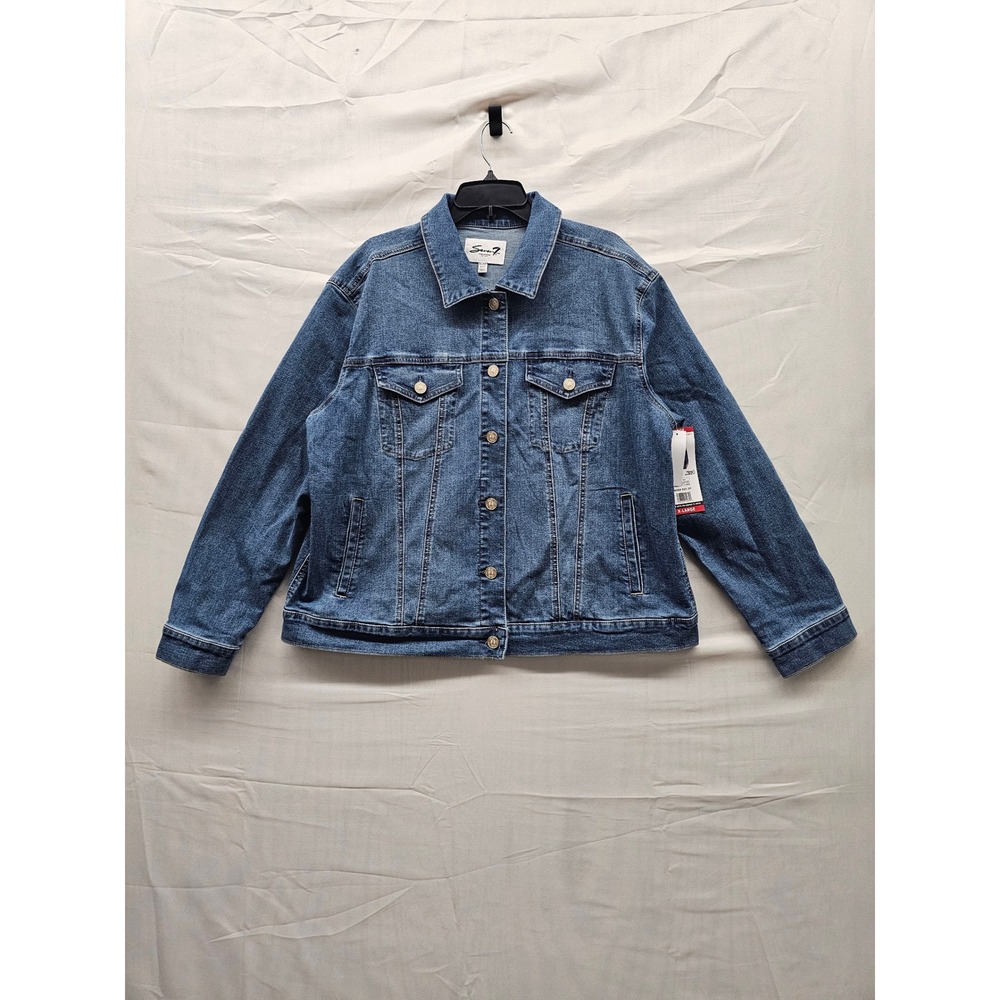 Seven7 Women Denim Jacket Ocean Drift Blue Trucker Jean MY5302DE25 XL NEW